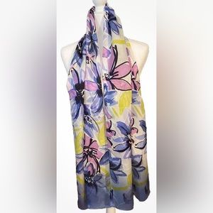 Vince Camino 100% Silk Scarf Rectangle Oblong Floral 17”x72” Spring Colors